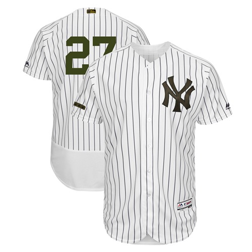 Yankees #27 Giancarlo Stanton White Strip Flexbase Authentic Collection 2018 Memorial Day Stitched MLB Jersey